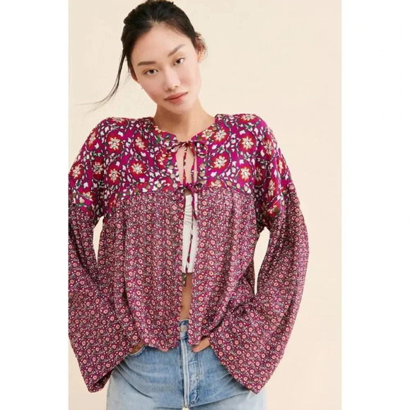 Free People Malia Babydoll Jacket in Berry Combo - Picture 1 of 13
